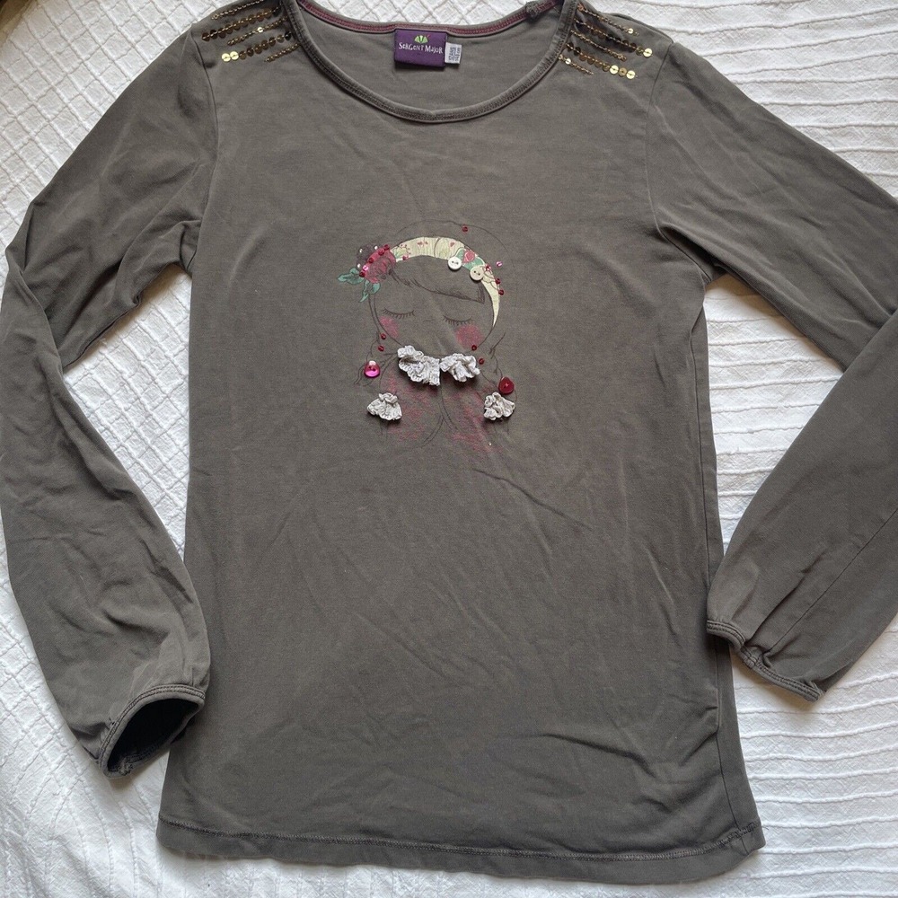 Sergent Major Size 12 ~148cm Girls French‎ Designer Long Sleeve Shirt Gray